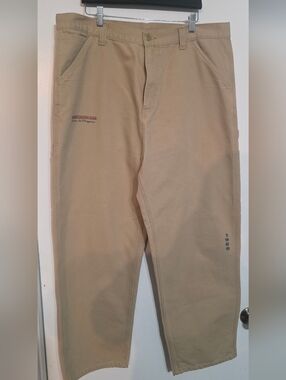 CARHARTT WIP Single Knee Graphic Straight-Leg Canvas Pant Tan Men Size XL   Used